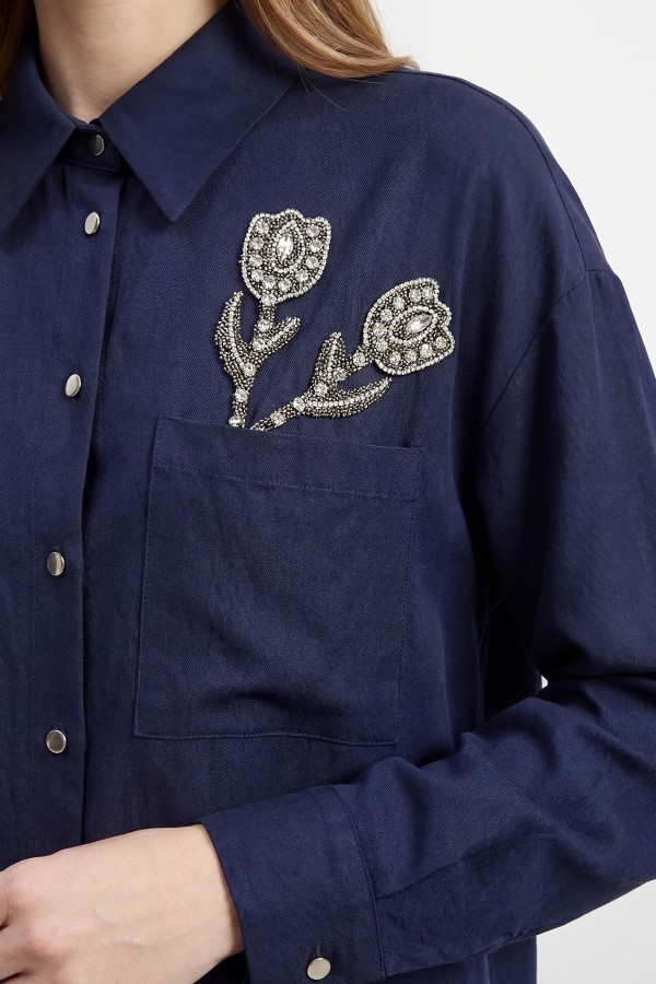 Kadın Yaka Taş İşleme Detaylı Denim Takım-14435TKS