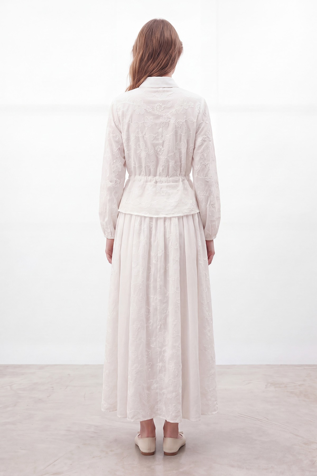 Women's Natural Textured Embroidered Skirt Set  detay görseli