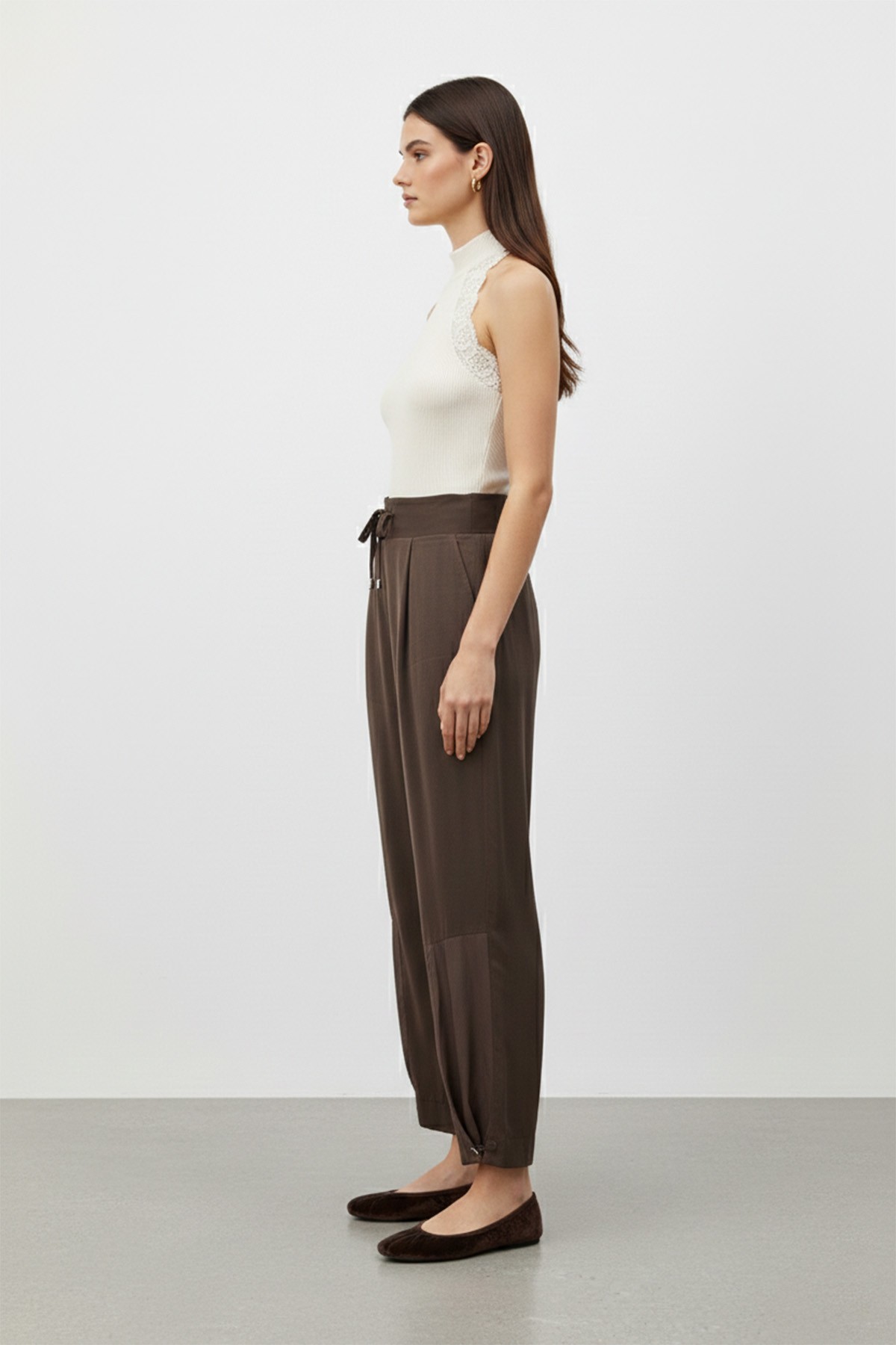 Women's Lace-Up Relaxed Fit Trousers – 18287PNT detay görseli