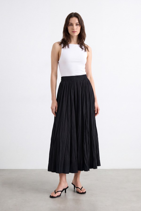 Women's Elastic Waist Crinkle Maxi Skirt 