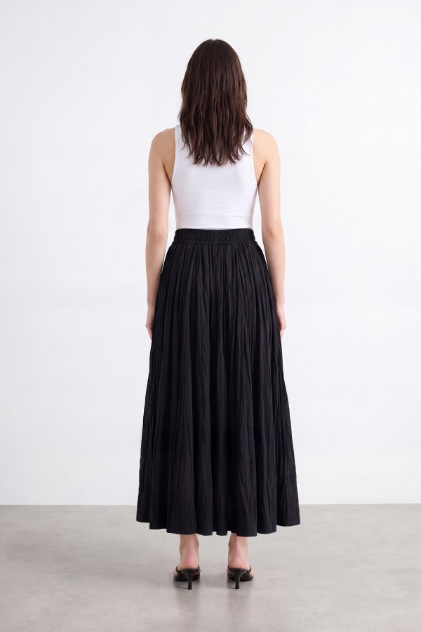 Women's Elastic Waist Crinkle Maxi Skirt 