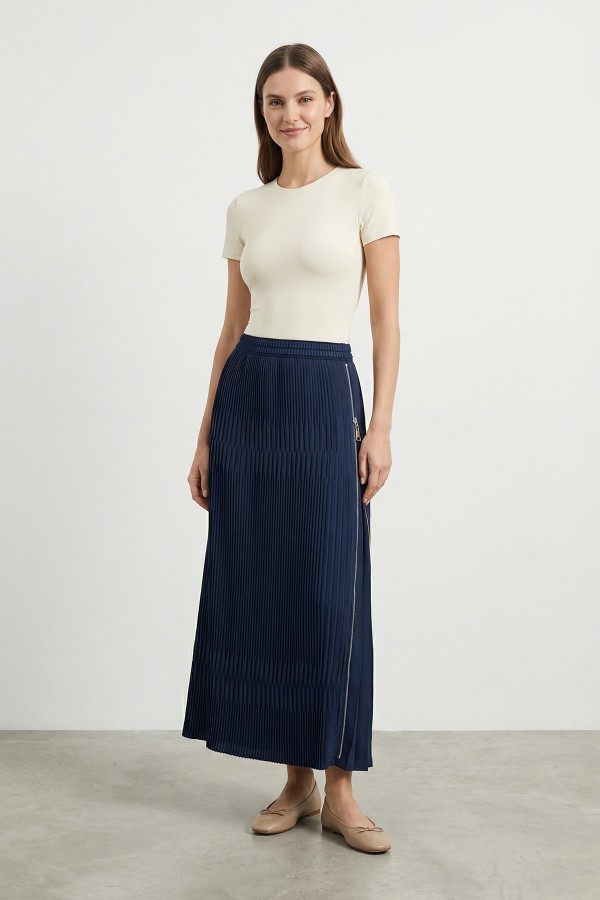 Women's Pleated Long Skirt with Slit Detail – 18303ETK