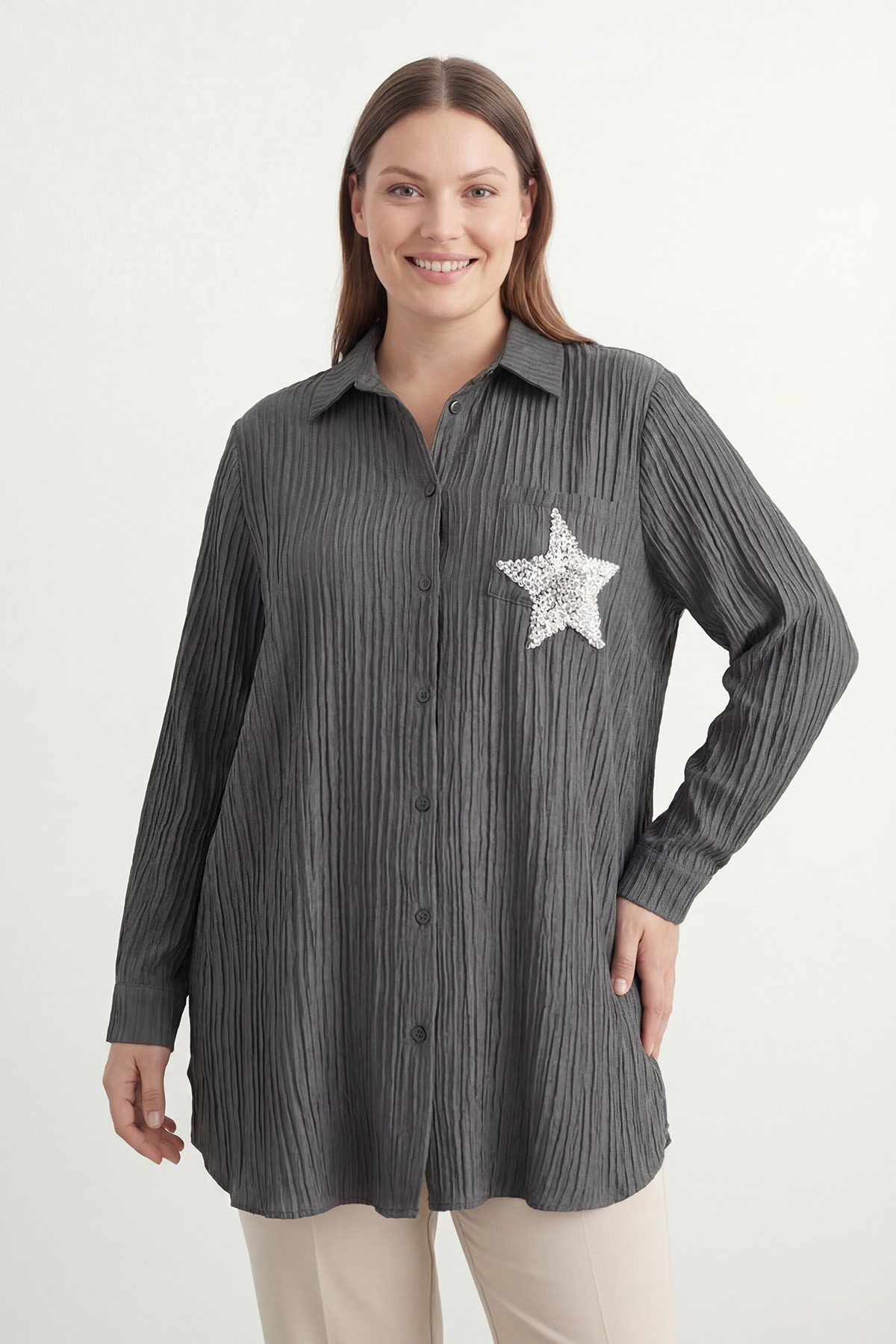 Women's Plus Size Shirt with Brooch Detail – 19260GML