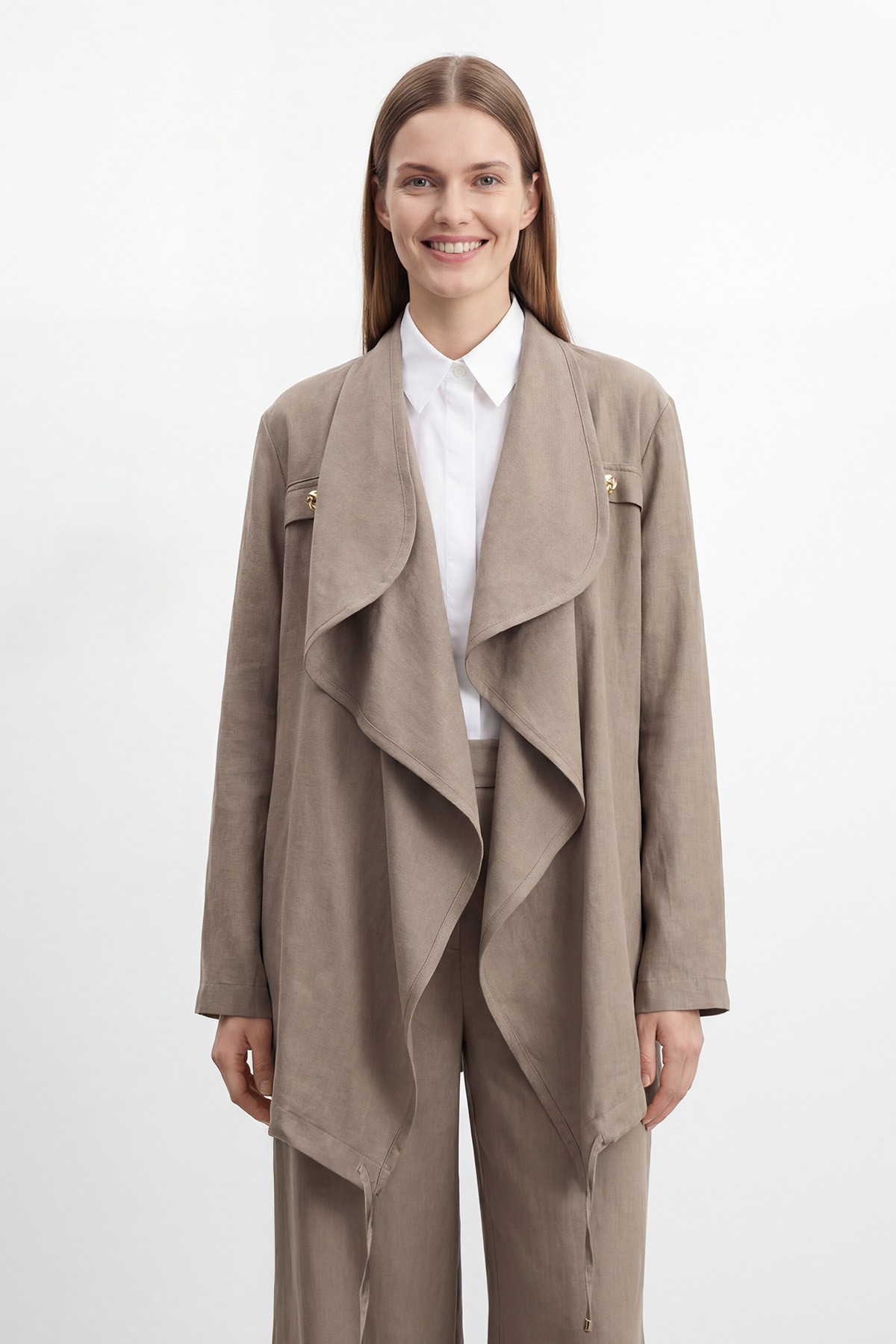 Women's Shawl Collar Draped Plus Size Set – 19267TKS