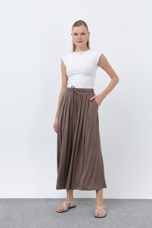 Kadın Beli Kuşaklı Etek Görünümlü Pantolon - 20664PNT