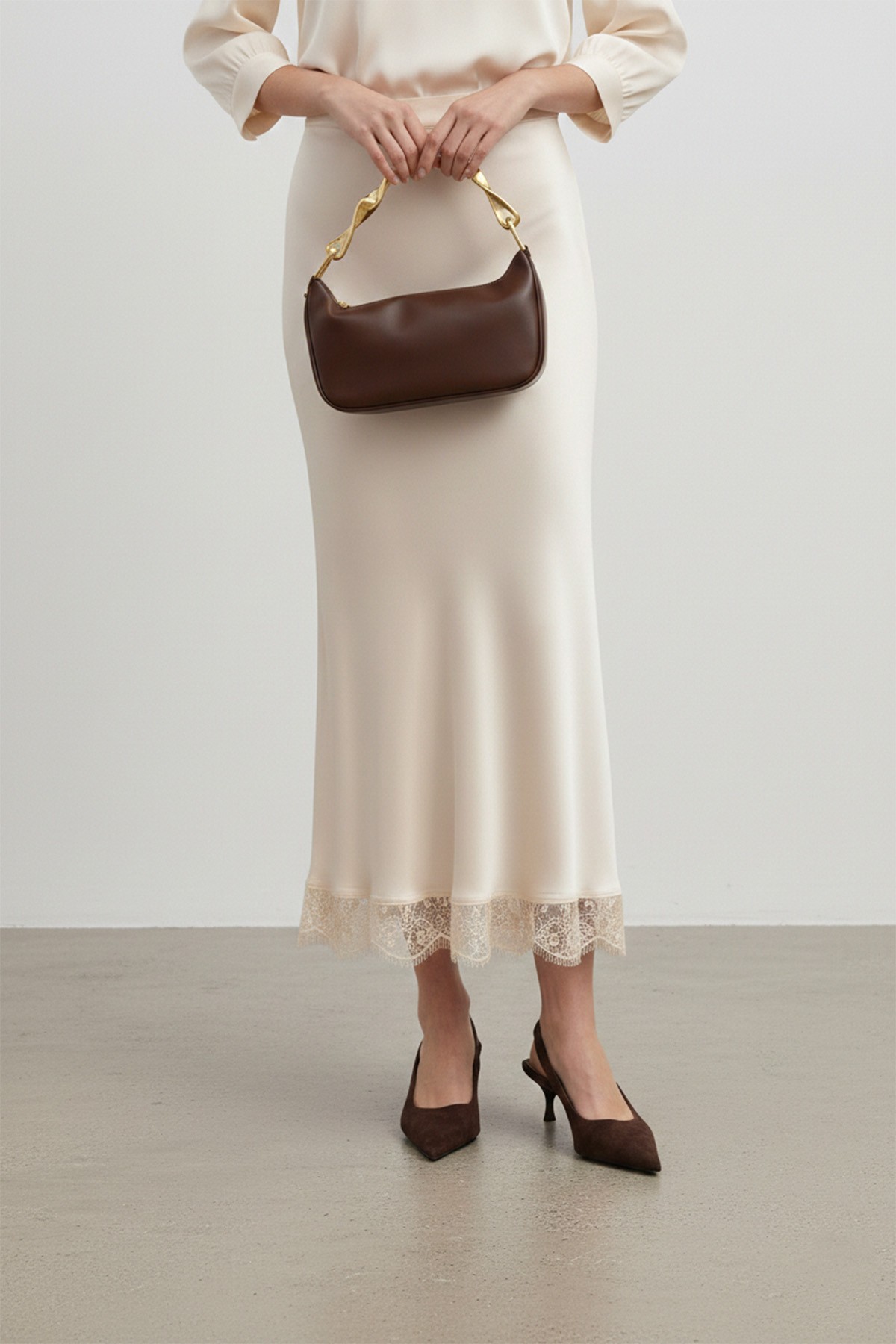 Long Skirt with Satin and Lace Details