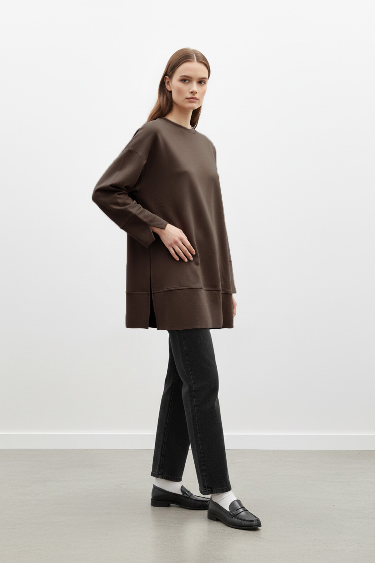Women's Crew Neck Off-Shoulder Knitted Tunic 
