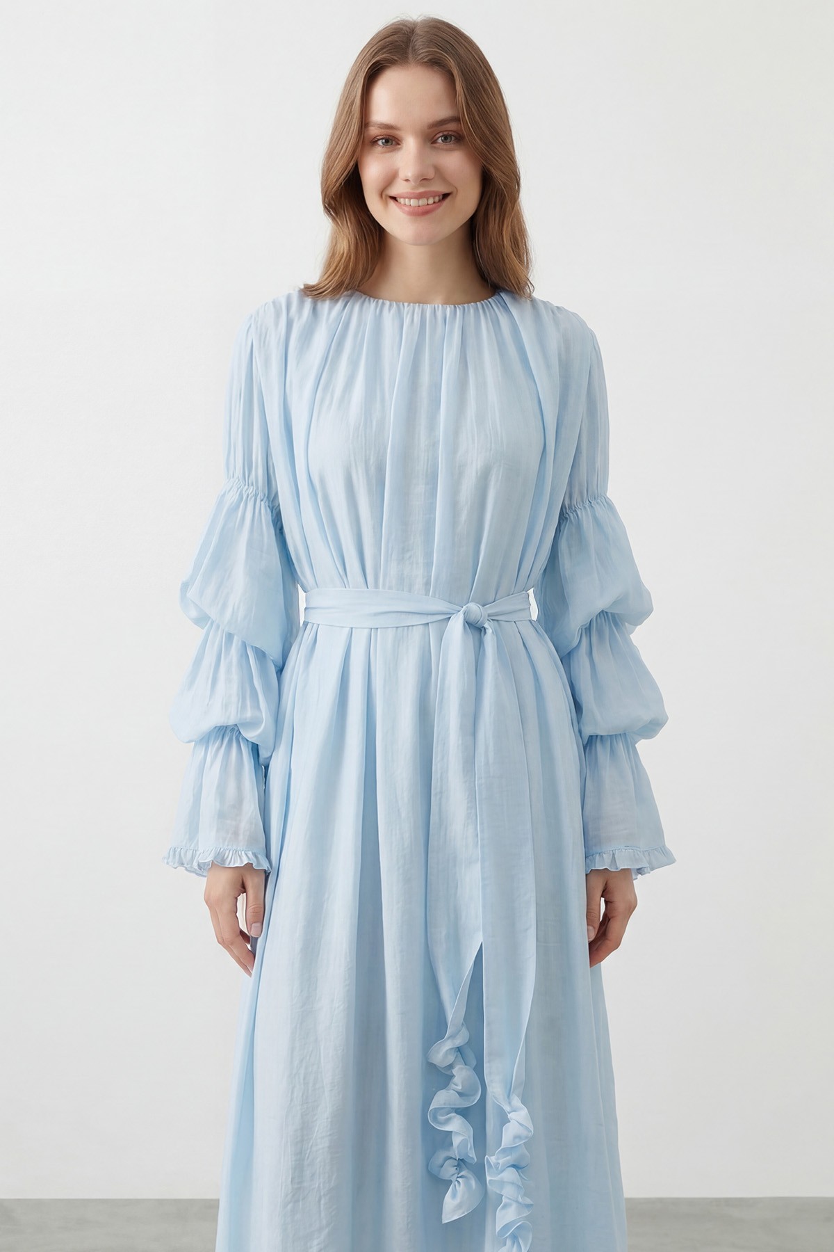 Women's Dress with Ruffle Detail and Belt – 32474ELB