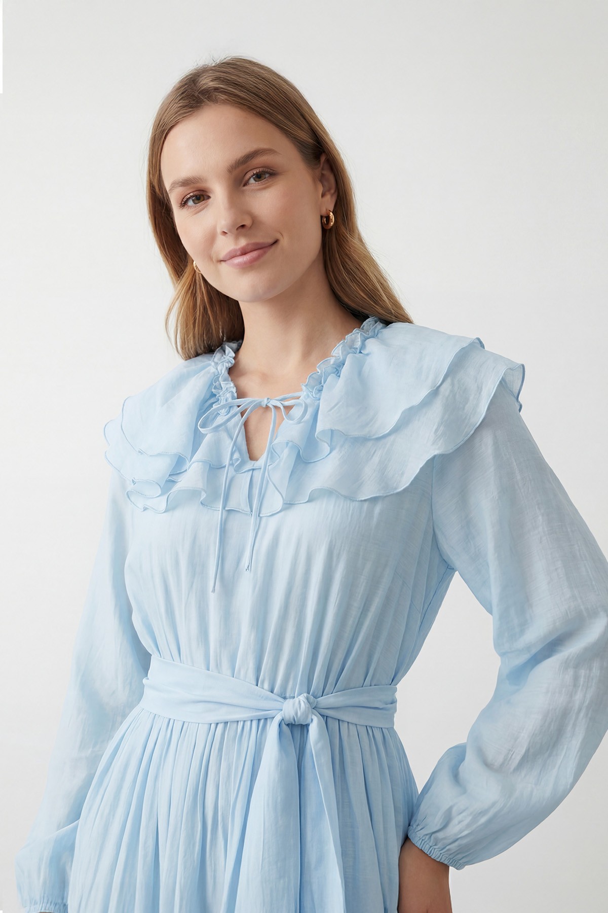 Women's Ruffle Collar Belted Dress 