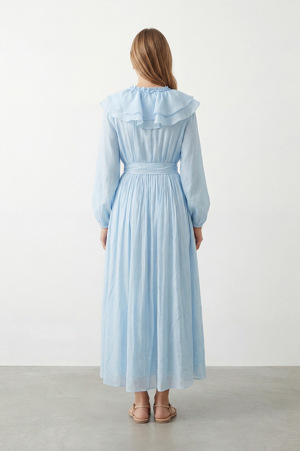 Women's Ruffle Collar Belted Dress 