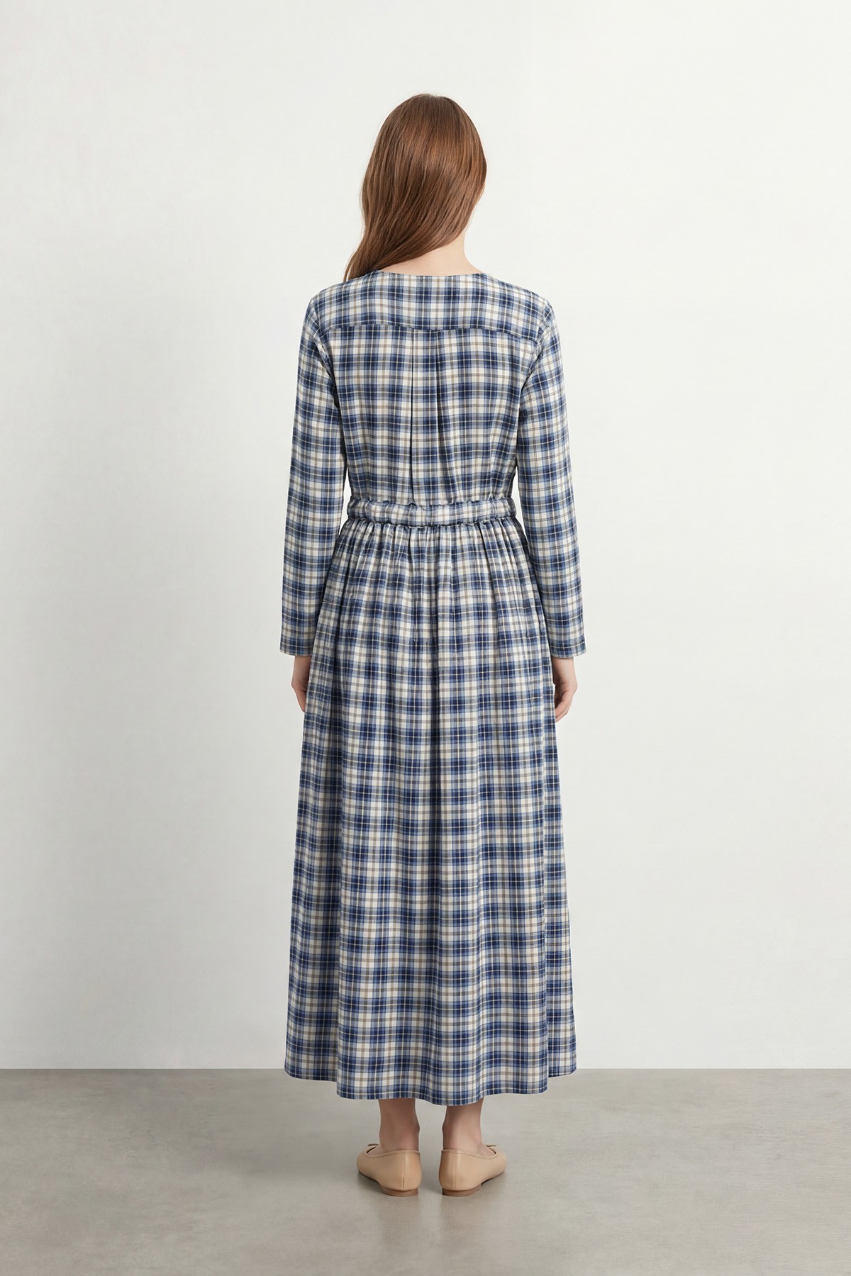 Women's Shirt Collar Button-Down Plaid Cotton Dress – 32507ELB