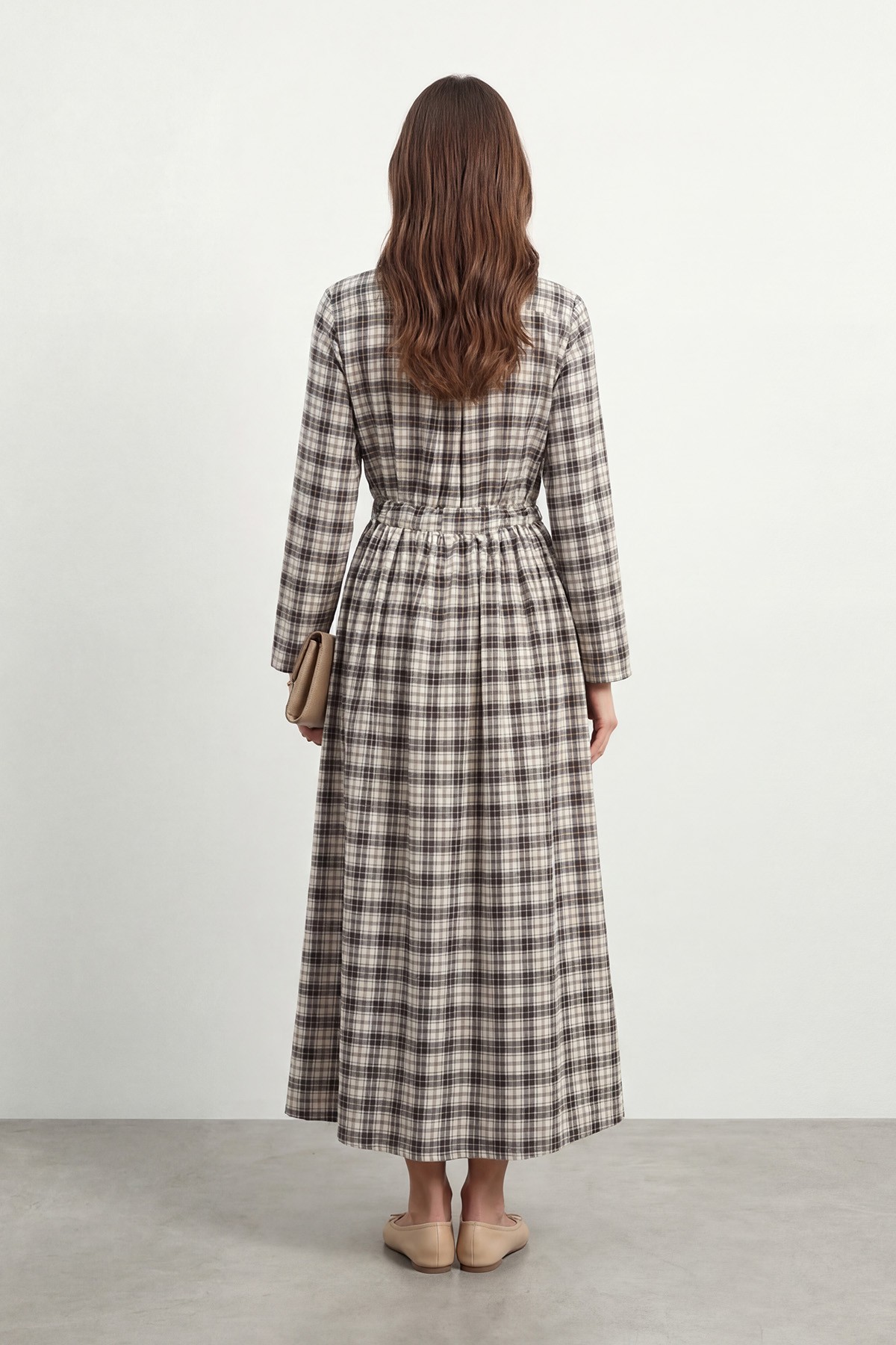 Women's Shirt Collar Button-Down Plaid Cotton Dress – 32507ELB