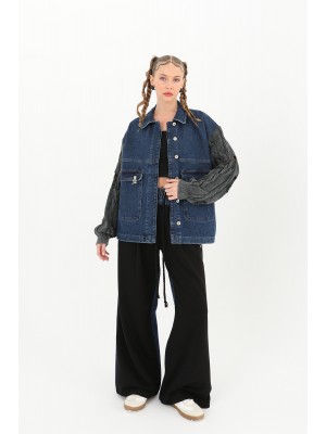 Kadın Triko Kol Detaylı Denim Ceket -32041CKT