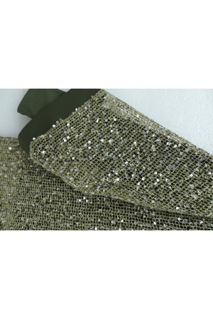Sendy 3-Piece Set with Sequined Mesh Cardigan -Khaki
