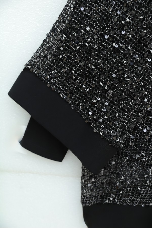Sendy 3-Piece Set with Sequined Mesh Cardigan -Black