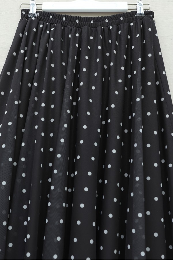 Polka Dot Lined Tulle Skirt with Elastic Waist  -Dark Coffee