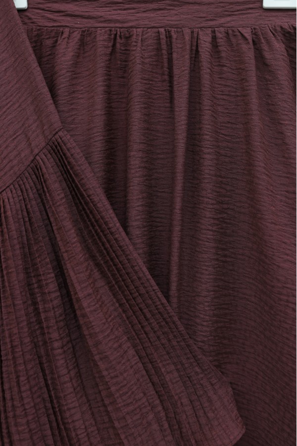 Pleated Lace-Up Jacquard Waffle Set -Maroon