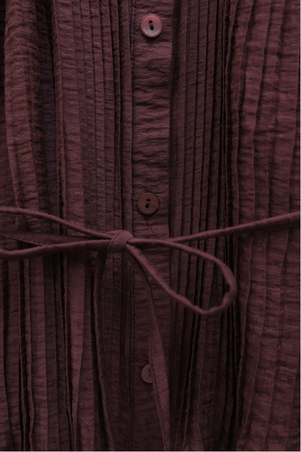 Pleated Lace-Up Jacquard Waffle Set -Maroon