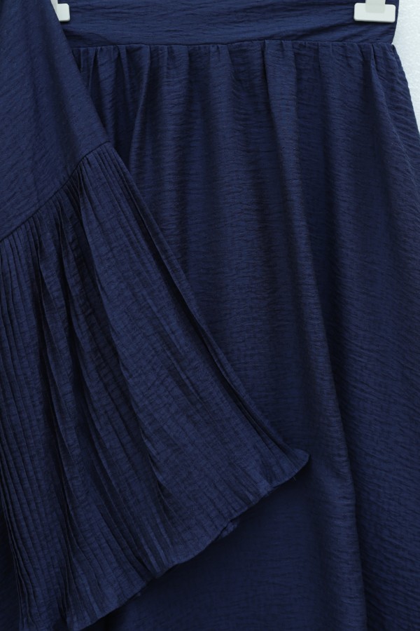 Pliseli Bağcıklı Etekli Jakarlı Gofre Takım -Lacivert