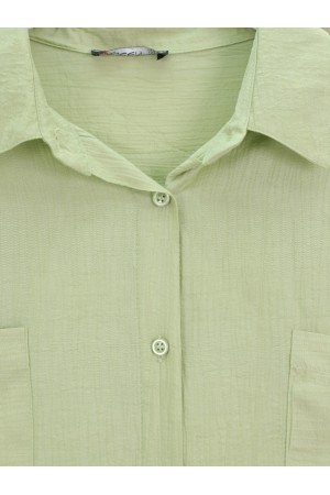 قميص تونيك ذو جيب مزدوج وقصّة بيضاوية وأكمام مطوية -كاجلا جرين