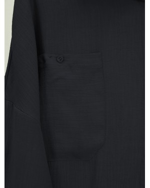 Double Pocket Oval Cut Folded Sleeve Shirt Tunic -Black