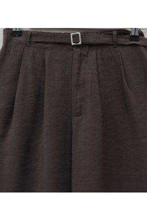 بنطلون Tencel Cupra بتفاصيل حزام خصر مطاطي  -بنى