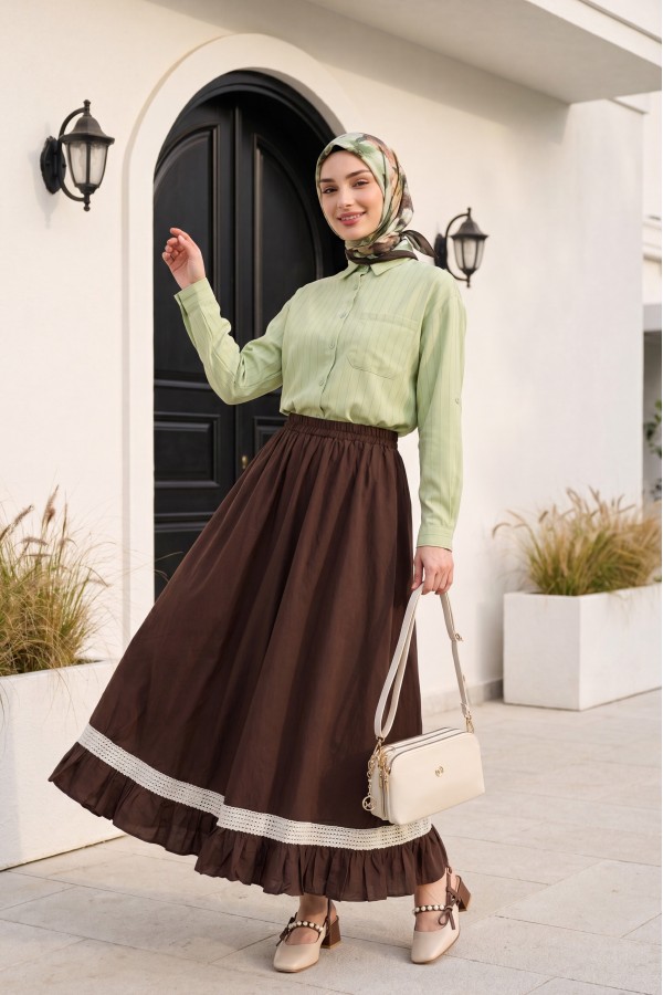 Oversize Linen-Look Shirt with Top Pockets and Longer Back -LIGHT GREEN