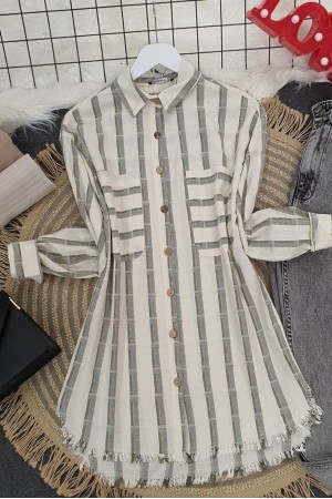 Eteği Püsküllü Gömlek -Bej