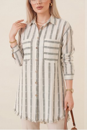 Eteği Püsküllü Gömlek -Bej