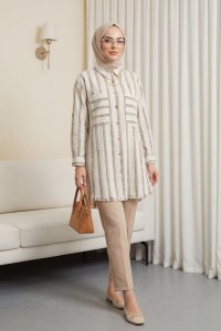 Skirt Tasseled Shirt - Beige