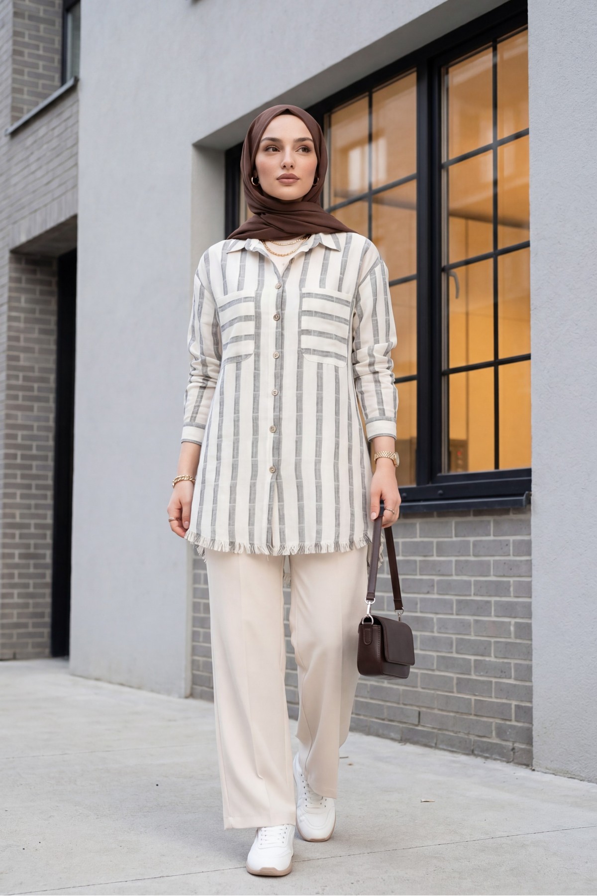 Skirt Tasseled Shirt - Beige