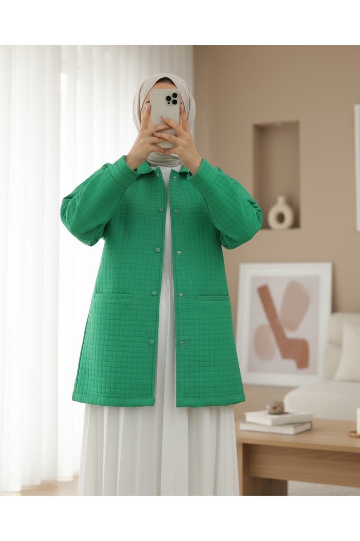 Snap Pocket Quilted Jacket -Green