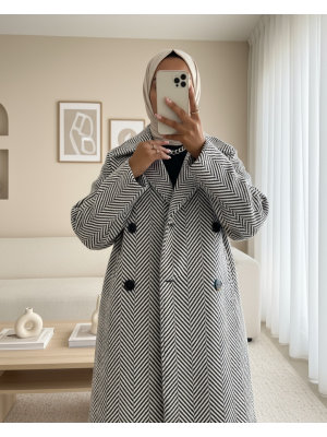 Balık Sırtı Desen Cepli Kaşe Kap -Beyaz