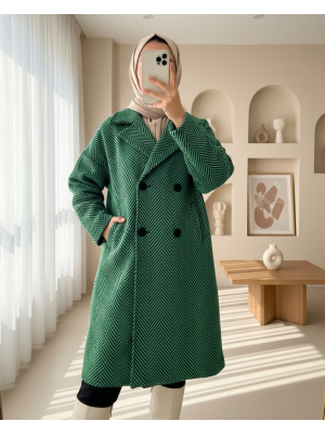 Balık Sırtı Desen Cepli Kaşe Kap  -Yeşil