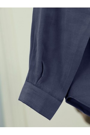 Oval Cut Tencel Cupra Shirt -Navy blue