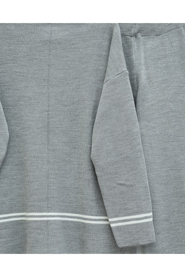 Striped Skirt and Sleeve Knitwear Suit -Grey