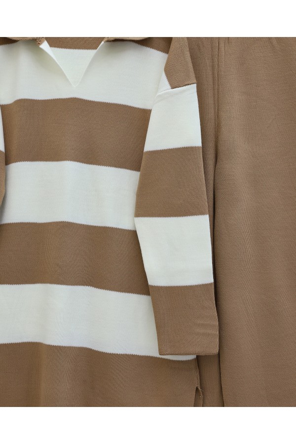 V-Neck Knitwear Suit with Trousers -Snuff