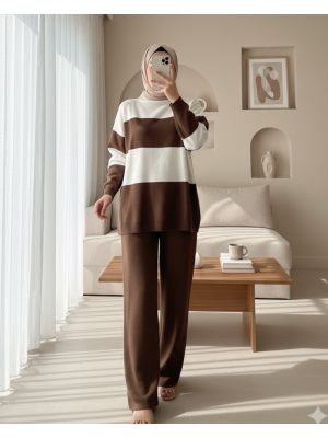 Yarım Boğazlı Triko Takım        -K. Kahve