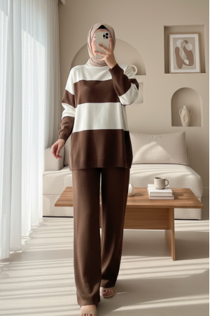 Yarım Boğazlı Triko Takım        -K. Kahve