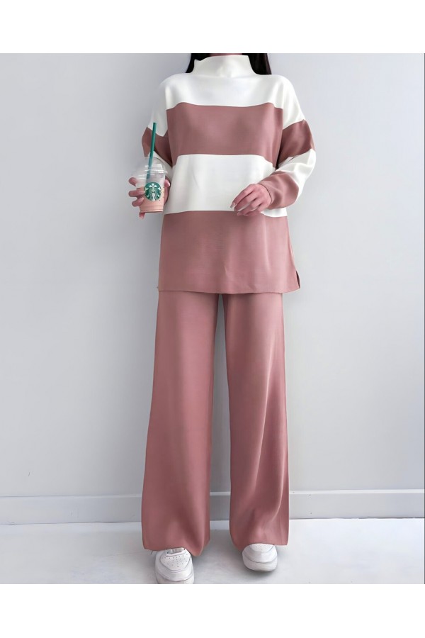 Half-Neck Knitwear Suit -Dried rose
