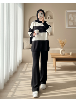 Yarım Boğazlı Triko Takım -Siyah