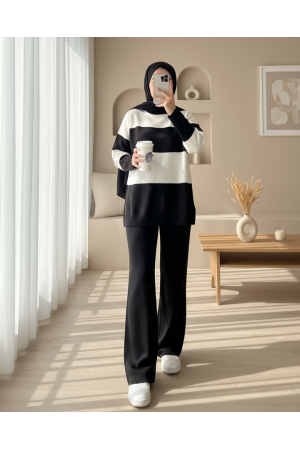Yarım Boğazlı Triko Takım -Siyah