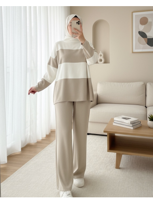 Yarım Boğazlı Triko Takım -Taş