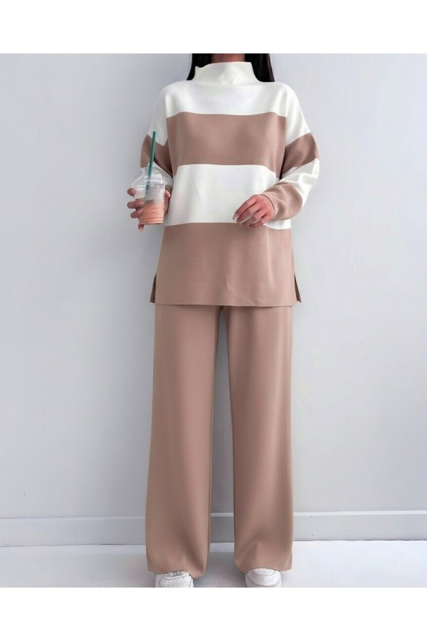 Half-Neck Knitwear Suit -Mink color
