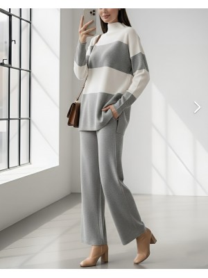 Yarım Boğazlı Triko Takım  -Gri