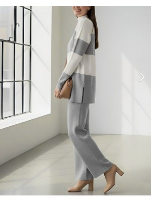 Yarım Boğazlı Triko Takım  -Gri