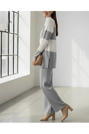 Yarım Boğazlı Triko Takım  -Gri