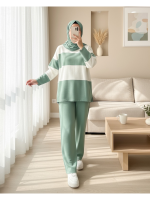 Yarım Boğazlı Triko Takım  -Mint