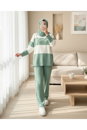 Yarım Boğazlı Triko Takım  -Mint
