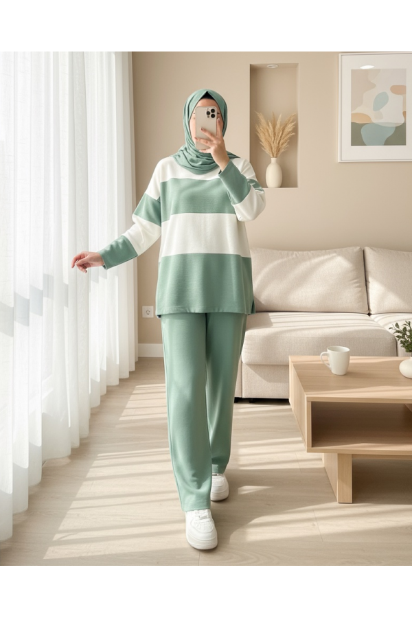 Yarım Boğazlı Triko Takım  -Mint